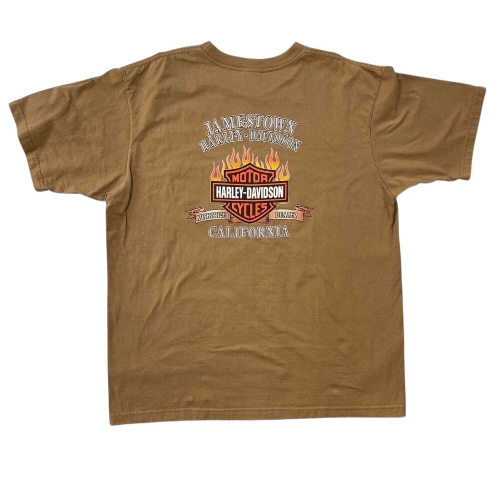 Vintage Y2K Harley Davidson Graphic Pocket Tee T-shirt 2X Tan Khaki Casual Biker